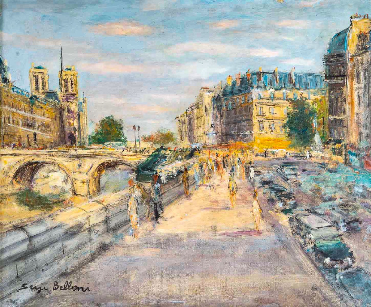 Serge Belloni (1925-2005) - Paris The Pont Saint Michel And Notre-dame Oil On Canvas Circa 1970-photo-2