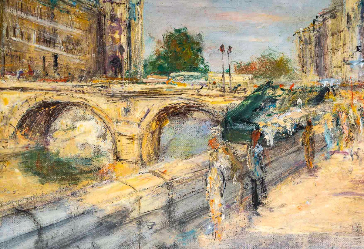 Serge Belloni (1925-2005) - Paris The Pont Saint Michel And Notre-dame Oil On Canvas Circa 1970-photo-1