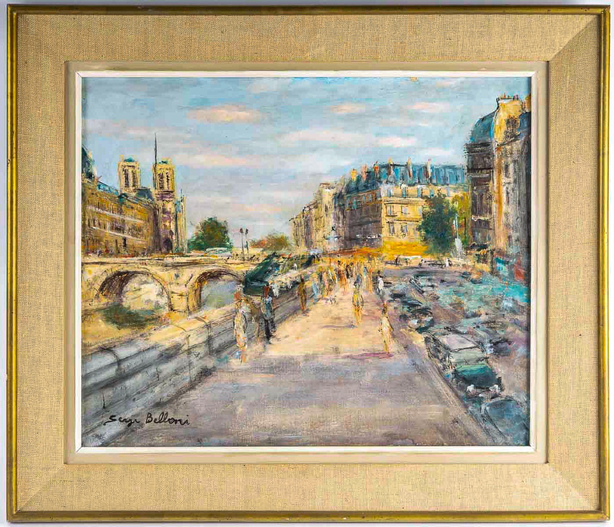 Serge Belloni (1925-2005) - Paris The Pont Saint Michel And Notre-dame Oil On Canvas Circa 1970