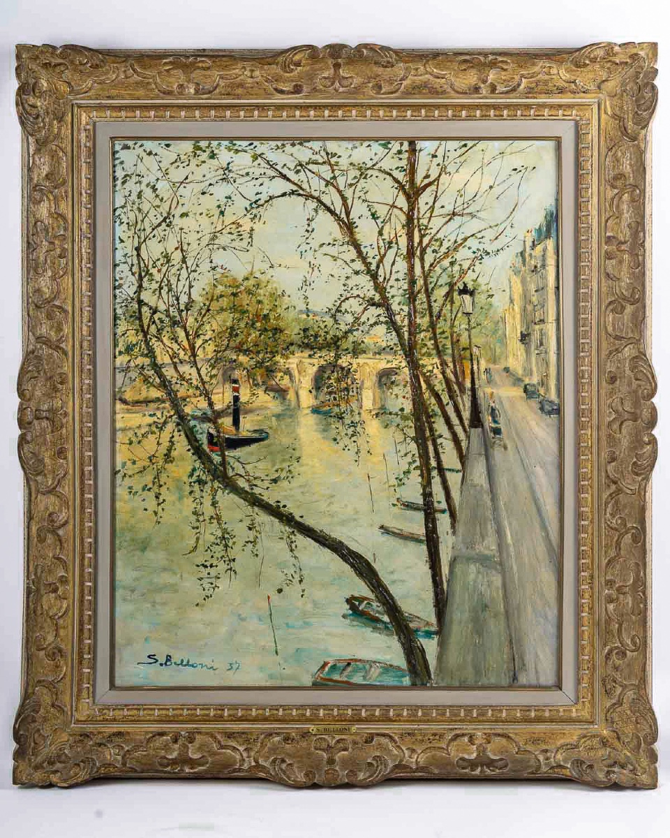 Serge Belloni (1925-2005) Paris The Pont Marie In Spring Oil On Canvas Circa 1957-photo-5