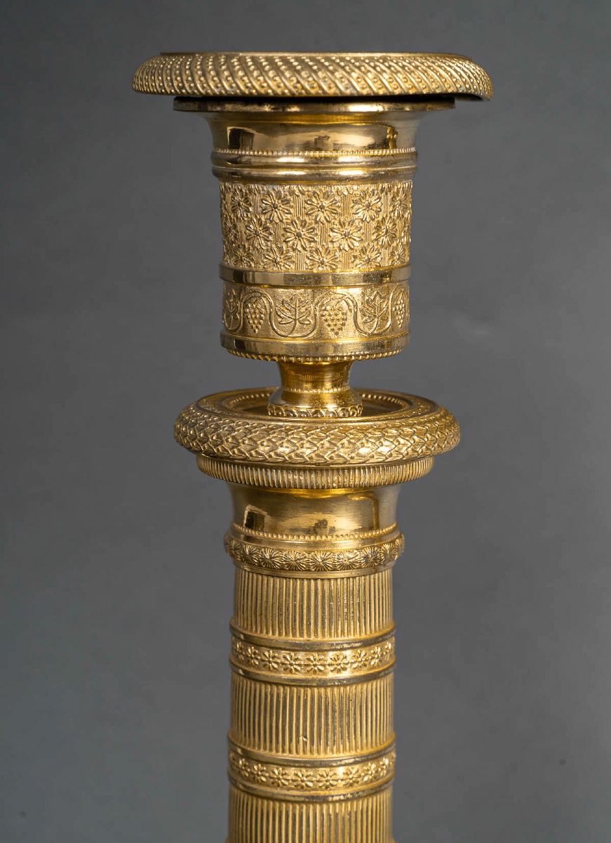 Pair Of Empire Period Patinated And Gilt Bronze Candlesticks Mounted As Lamps Circa 1810-photo-4