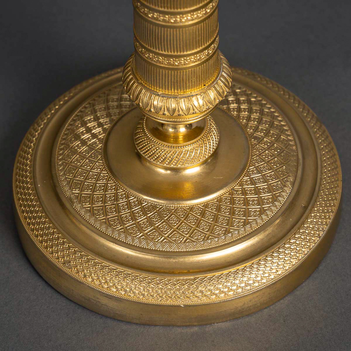 Pair Of Empire Period Patinated And Gilt Bronze Candlesticks Mounted As Lamps Circa 1810-photo-3