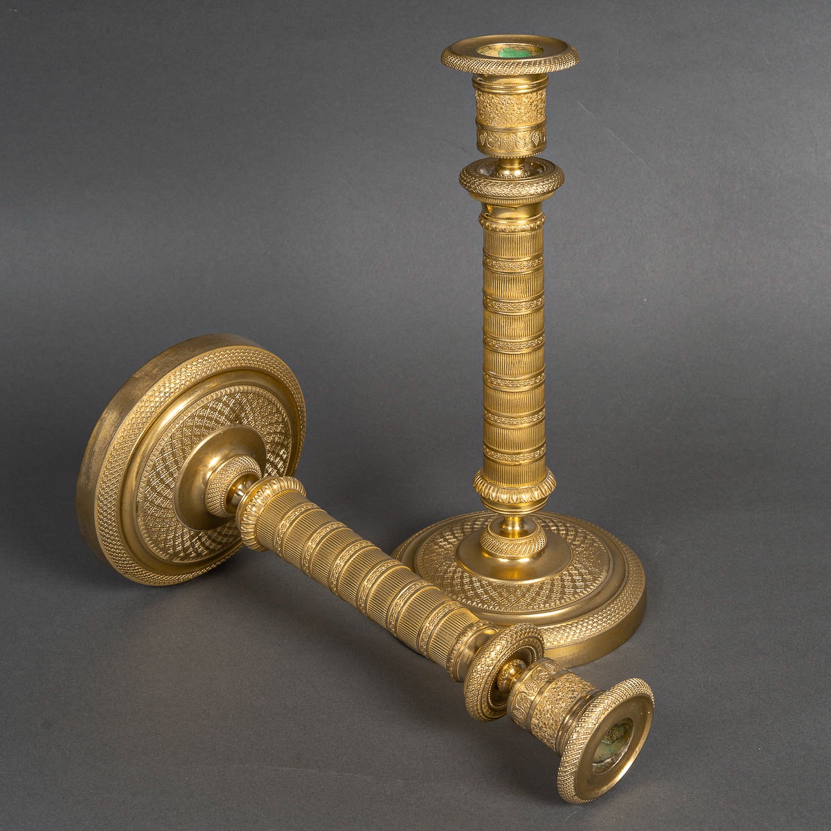 Pair Of Empire Period Patinated And Gilt Bronze Candlesticks Mounted As Lamps Circa 1810-photo-4