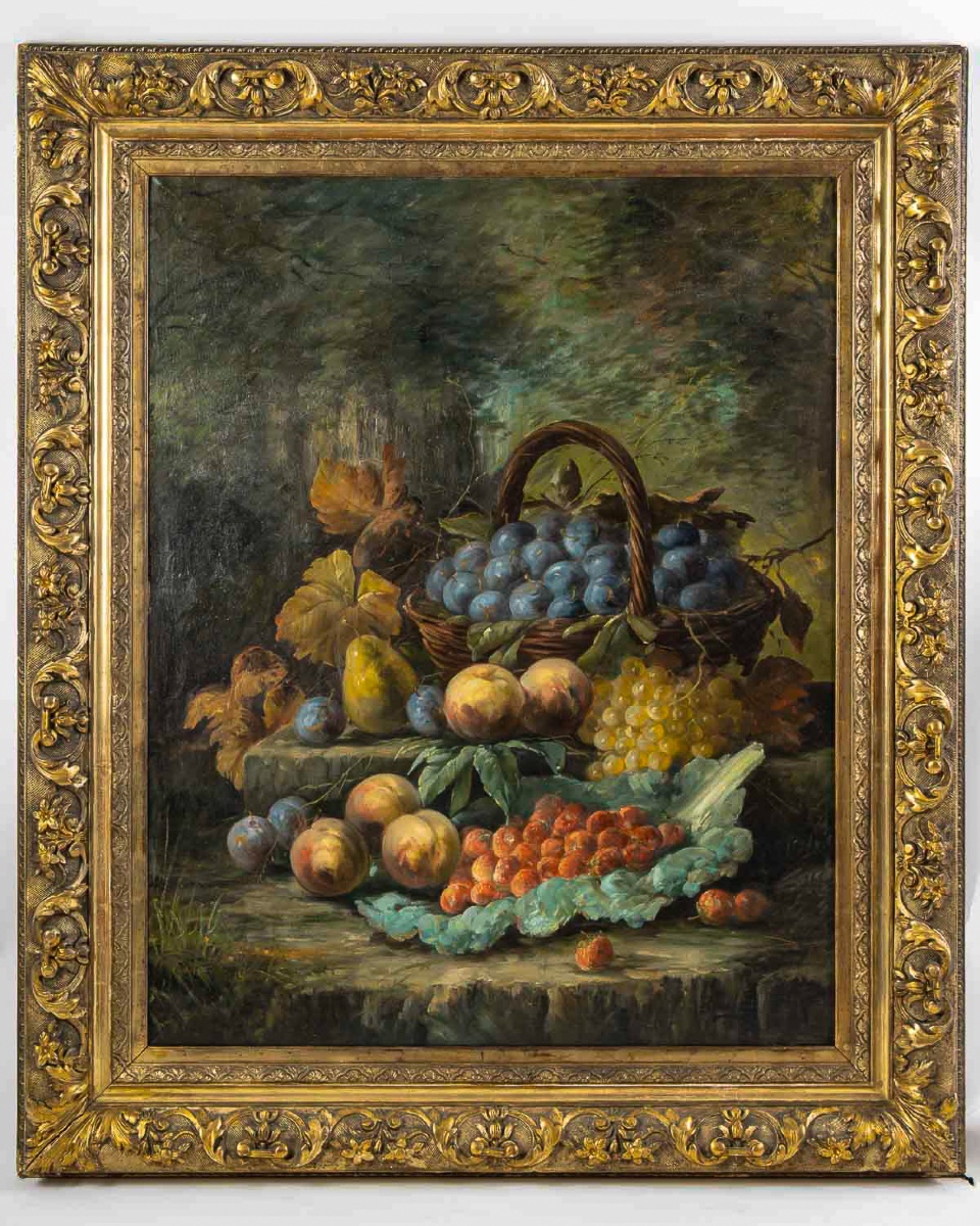 Sureau - Nature Morte aux Fruits huile sur toile de la fin du XIXeme siècle-photo-5
