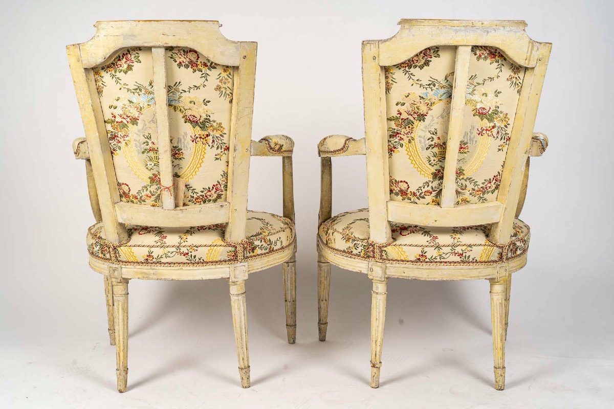 Paire de Fauteuils en hêtre laqué d’Époque Louis XVI vers 1780-1790-photo-4