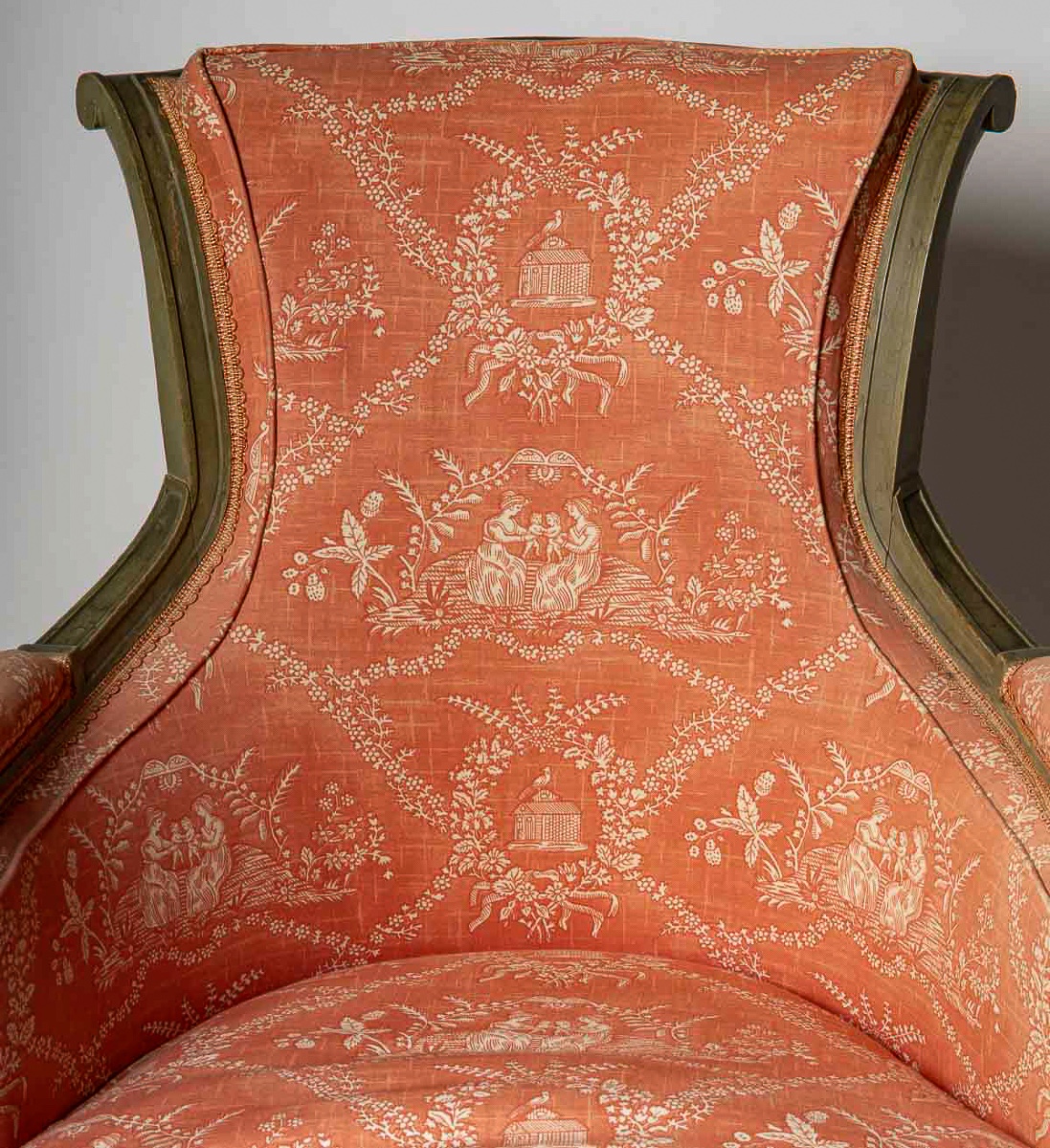 French Directoire Style Green Lacquered Beech Armchair Called Bergere Late 19th-century-photo-3