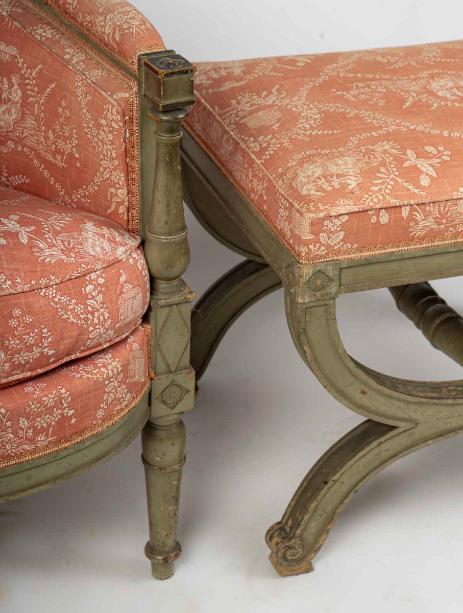 French Directoire Style Green Lacquered Beech Armchair Called Bergere Late 19th-century-photo-4