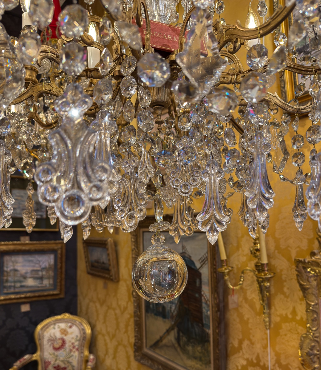 Lustre Signé Baccarat De Style Louis XVI En Bronze Doré Et Décor De Cristal Taillé  Vers 1870-photo-7