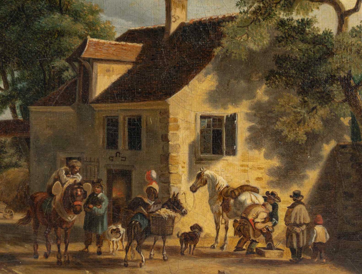 Jean-Louis Demarne (1744-1829) Halte chez le Marechal Ferrant huile sur toile vers 1824-photo-3