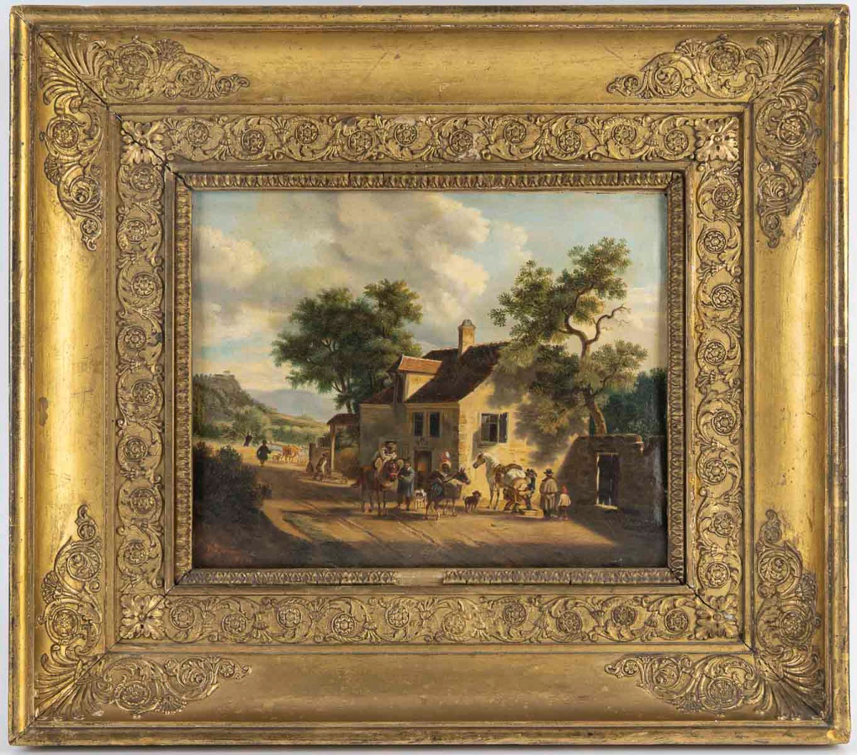 Jean-Louis Demarne (1744-1829) Halte chez le Marechal Ferrant huile sur toile vers 1824