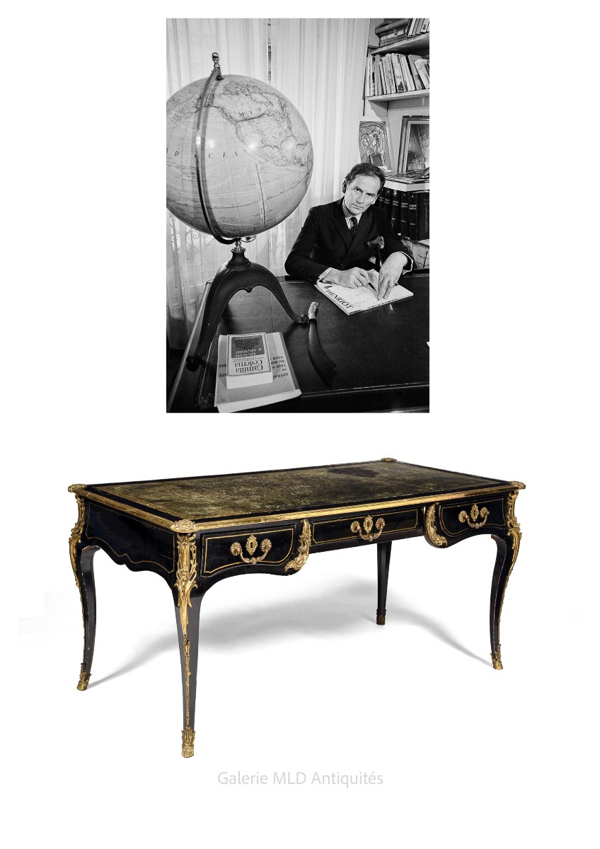 Louis XV Pierre Cardin Flat Desk, Black Lacquered With Gilt Bronze Decoration