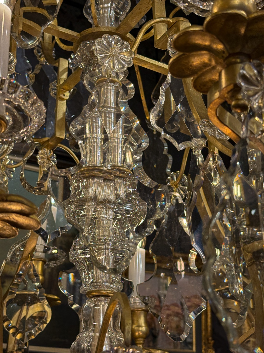 Large Baccarat Louis XV-style Chandelier In Gilt Bronze And Cut Crystal, C. 1880–1890-photo-3