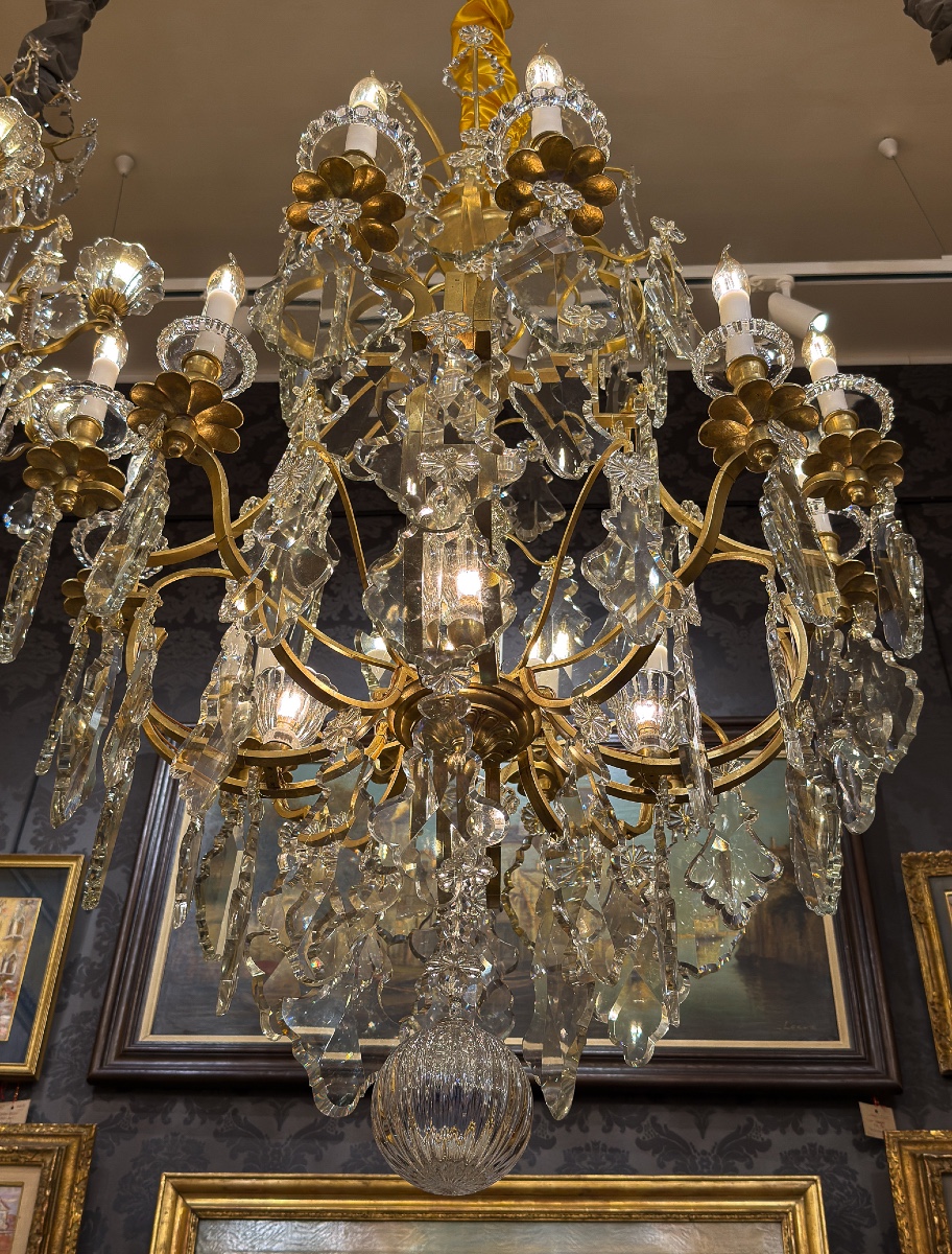 Large Baccarat Louis XV-style Chandelier In Gilt Bronze And Cut Crystal, C. 1880–1890-photo-3