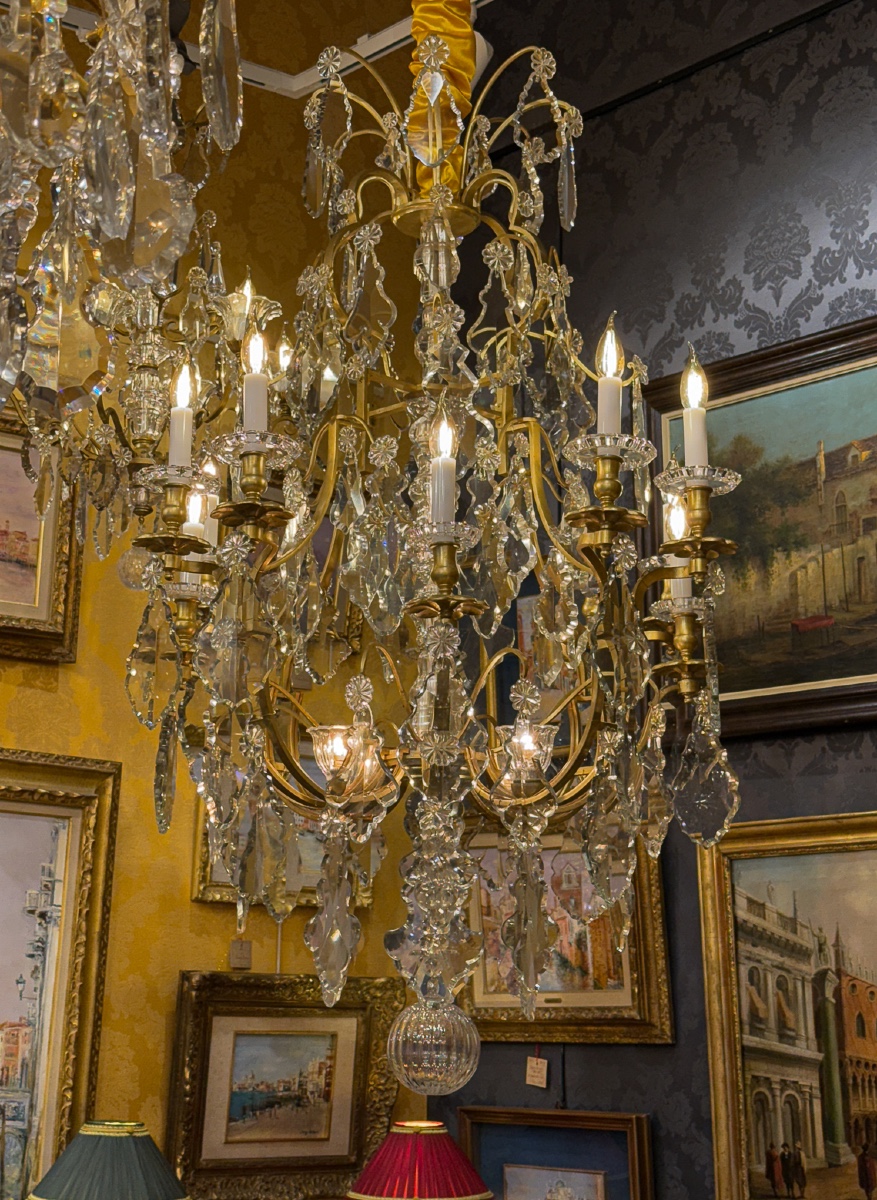 Large Baccarat Louis XV-style Chandelier In Gilt Bronze And Cut Crystal, C. 1880–1890-photo-8