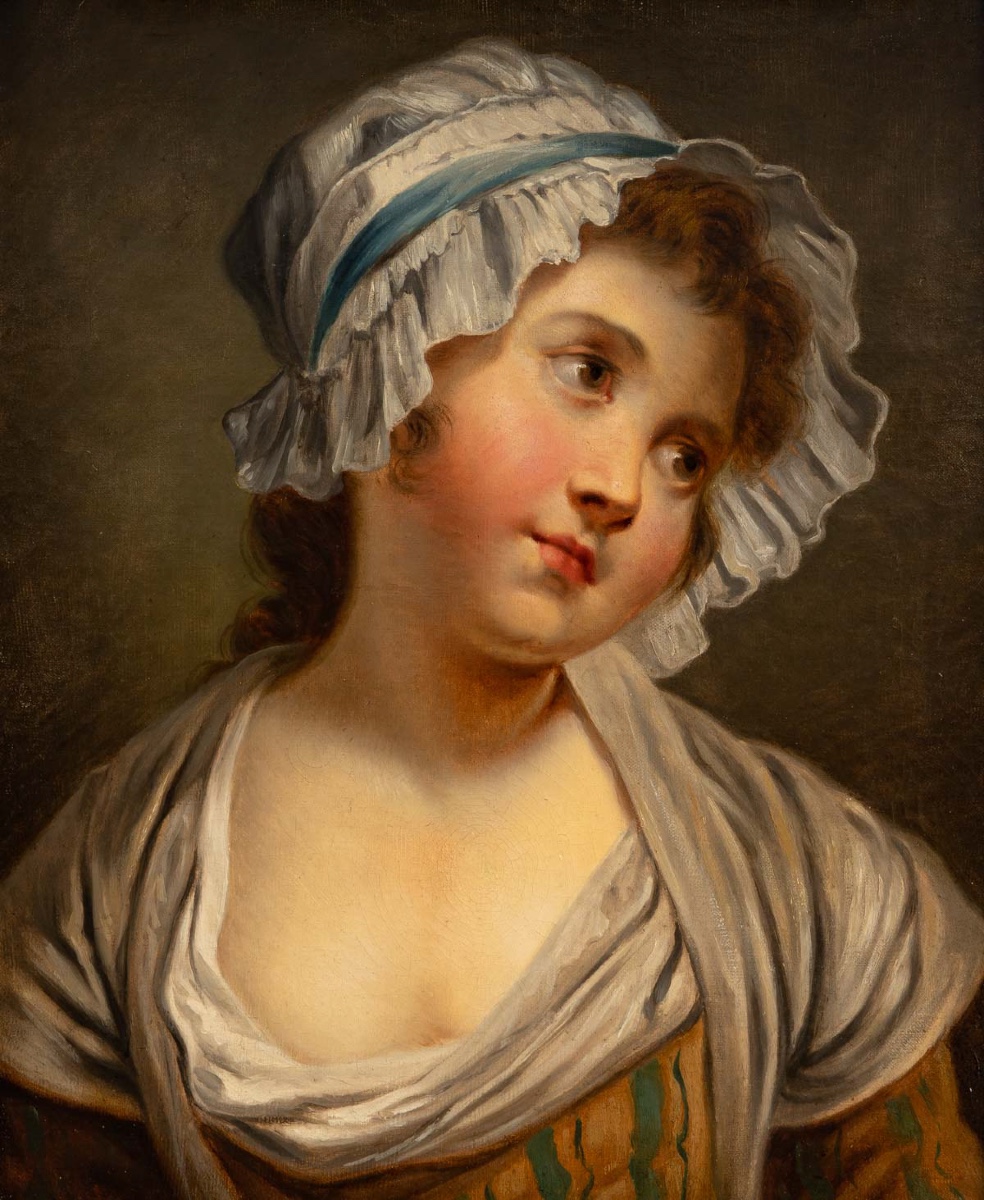 (after) Jean-baptiste Greuze Young Girl In A White Cap Oil On Canvas, Circa 1850–1880-photo-2