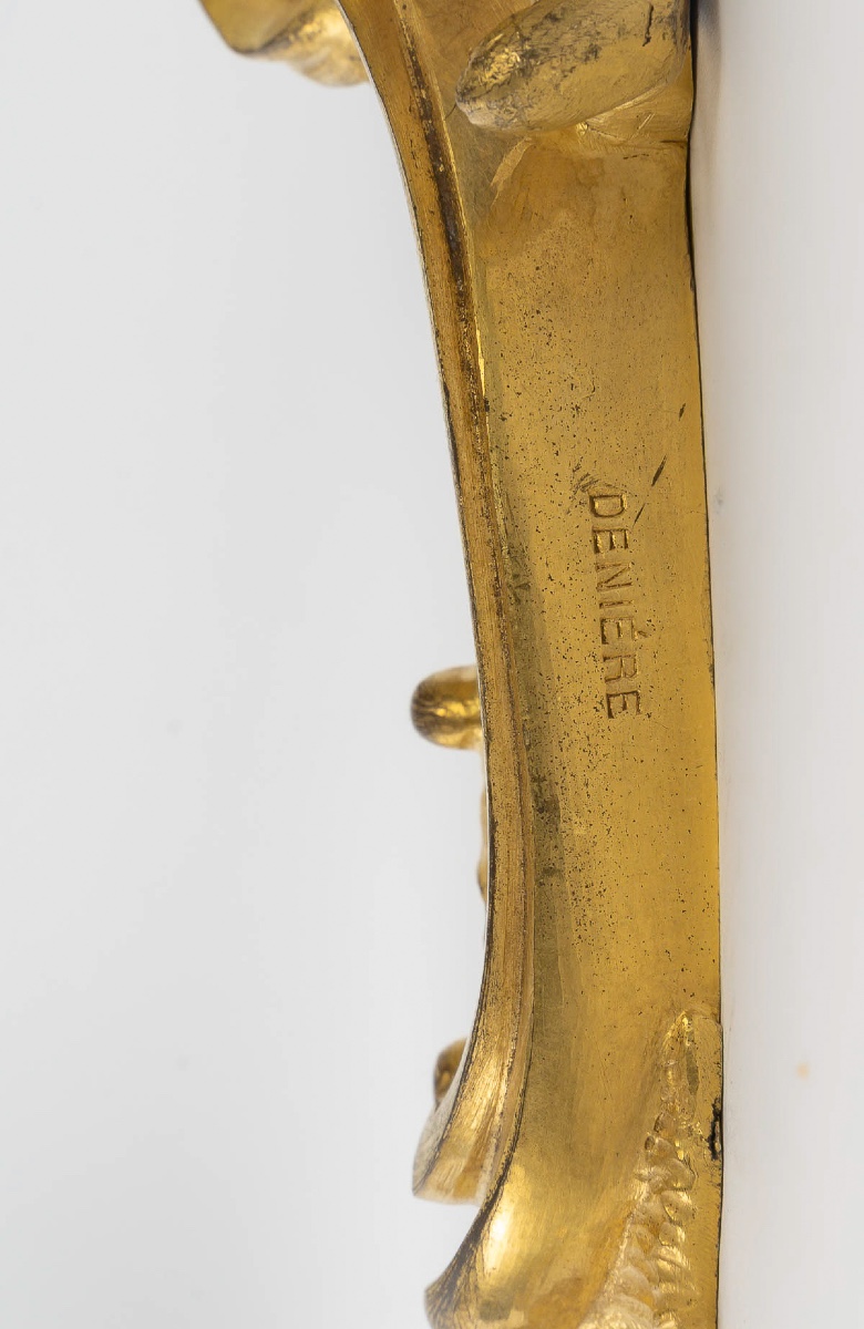 Jean-François Deniere (1774-1866) Paire d’appliques Louis XV en bronze ciselé et doré vers 1850-photo-3