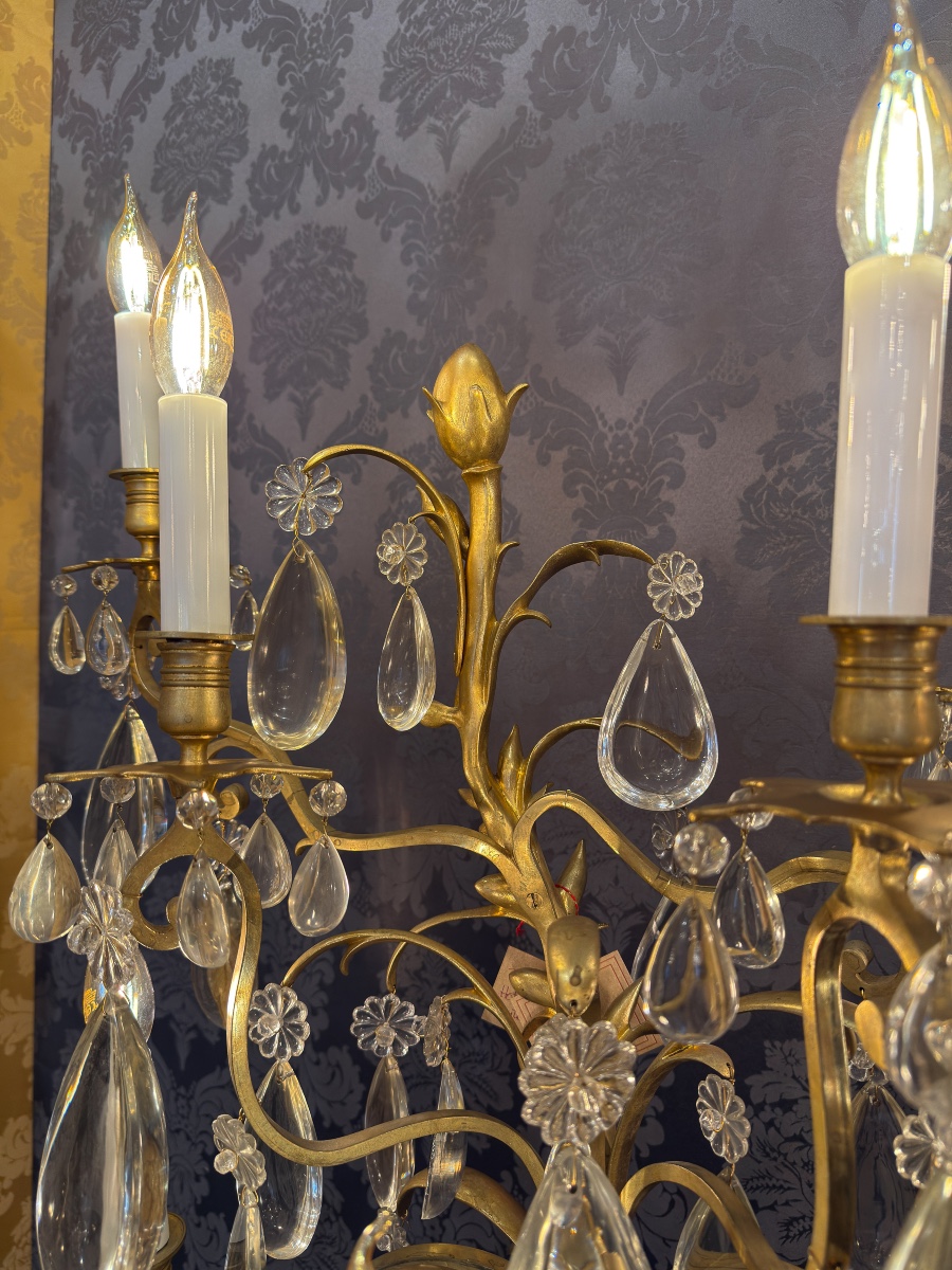 A Fine Pair Of Large Gilt-bronze And Baccarat Crystal Girandoles, Potocki Mansion, C. 1890-photo-4