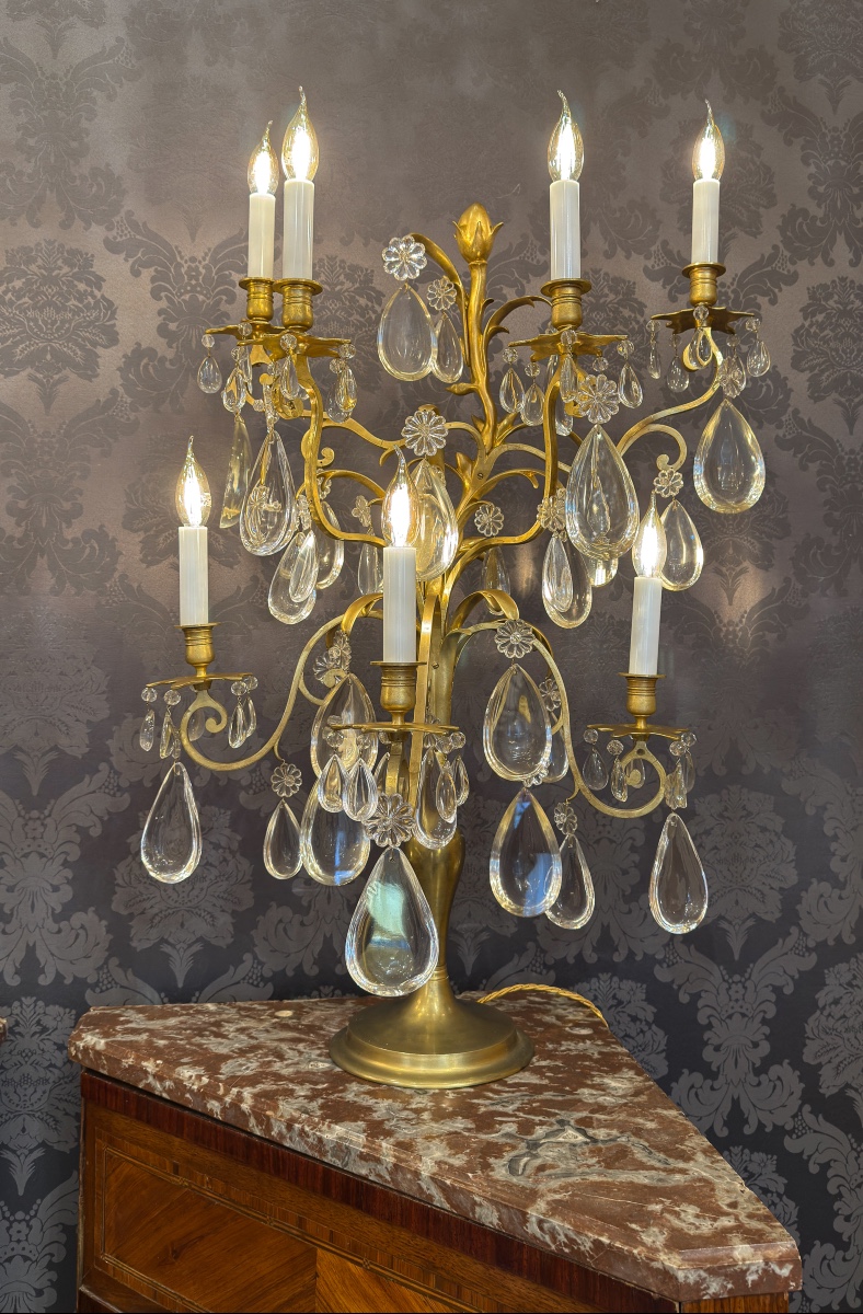 A Fine Pair Of Large Gilt-bronze And Baccarat Crystal Girandoles, Potocki Mansion, C. 1890-photo-3