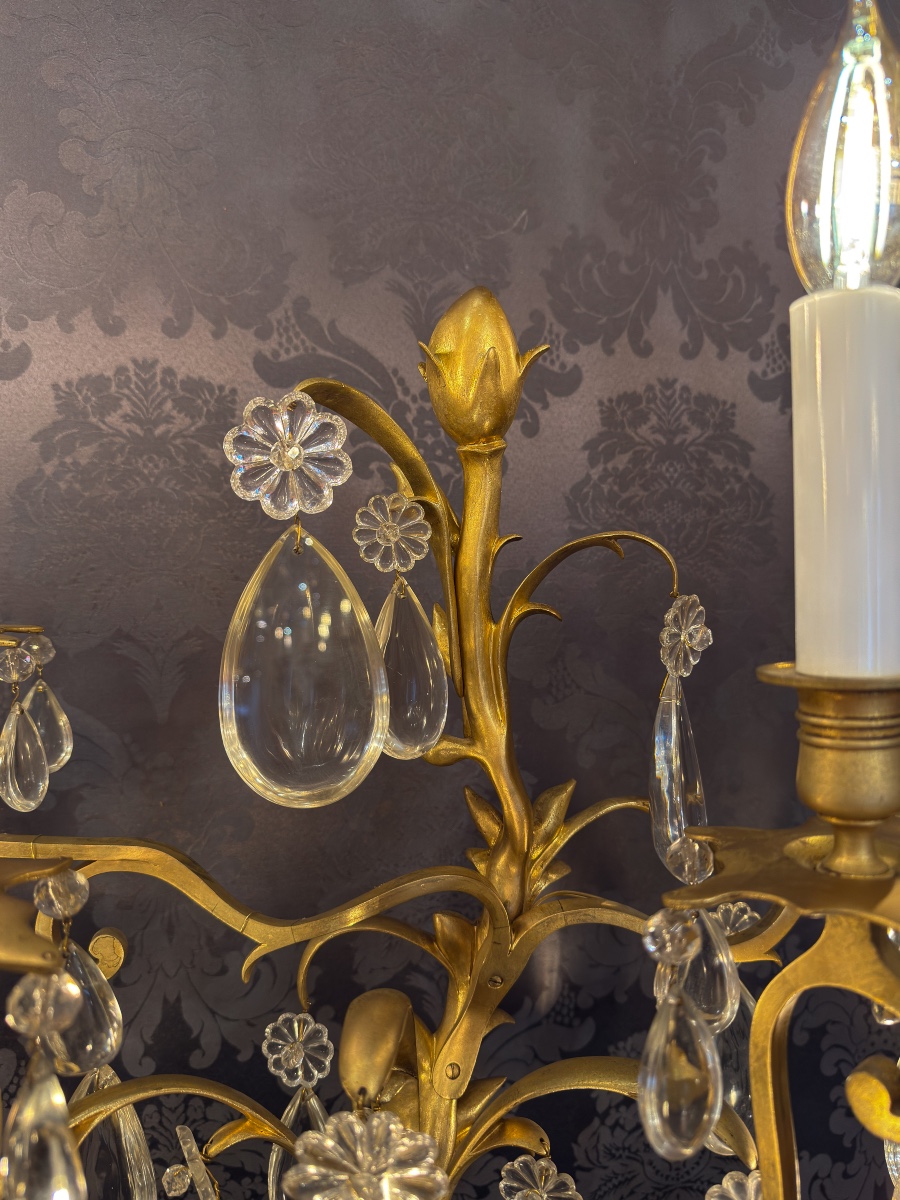 A Fine Pair Of Large Gilt-bronze And Baccarat Crystal Girandoles, Potocki Mansion, C. 1890-photo-1