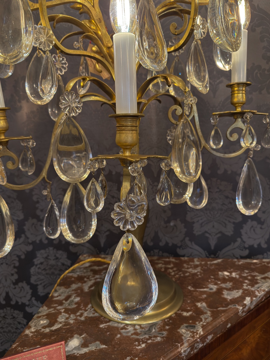 A Fine Pair Of Large Gilt-bronze And Baccarat Crystal Girandoles, Potocki Mansion, C. 1890-photo-2