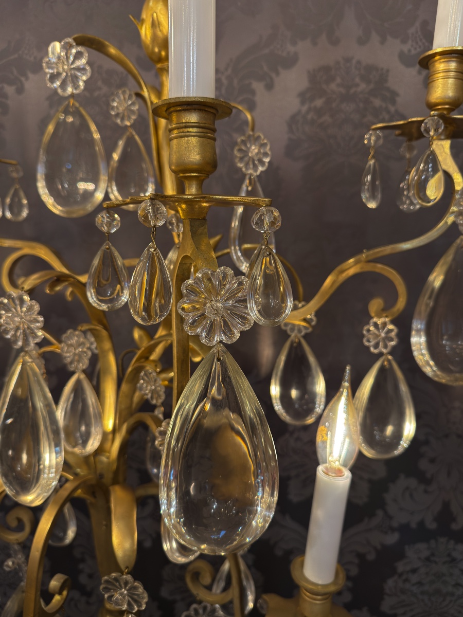 A Fine Pair Of Large Gilt-bronze And Baccarat Crystal Girandoles, Potocki Mansion, C. 1890-photo-4