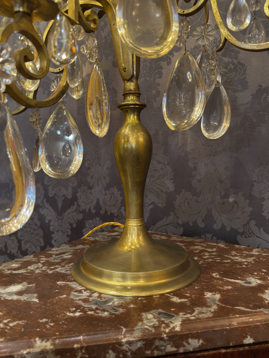 A Fine Pair Of Large Gilt-bronze And Baccarat Crystal Girandoles, Potocki Mansion, C. 1890-photo-5