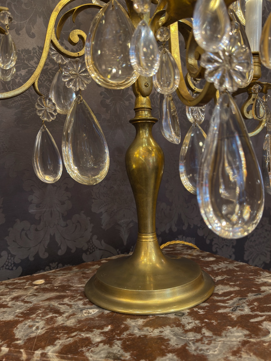 A Fine Pair Of Large Gilt-bronze And Baccarat Crystal Girandoles, Potocki Mansion, C. 1890-photo-6