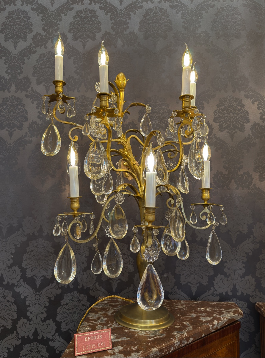 A Fine Pair Of Large Gilt-bronze And Baccarat Crystal Girandoles, Potocki Mansion, C. 1890-photo-7