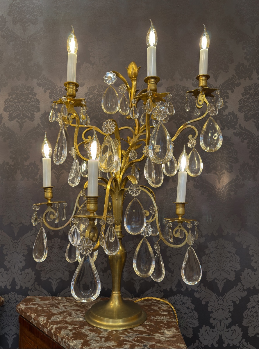 A Fine Pair Of Large Gilt-bronze And Baccarat Crystal Girandoles, Potocki Mansion, C. 1890-photo-8