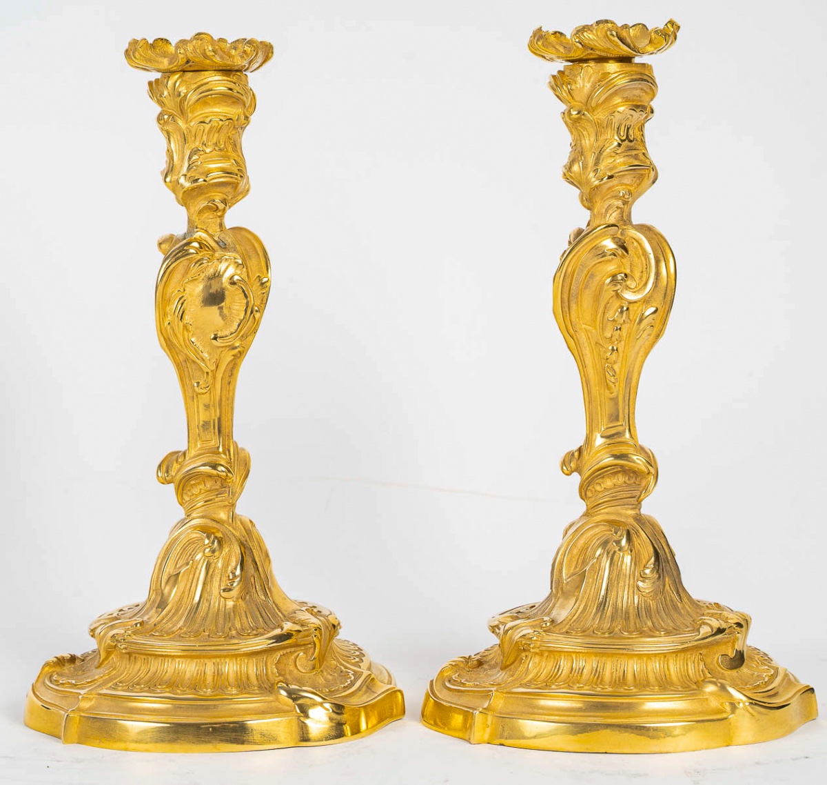 Pair Of Louis XV Gilt Bronze Butterfly Candlesticks After Meissonnier, Mounted As Lamps-photo-3