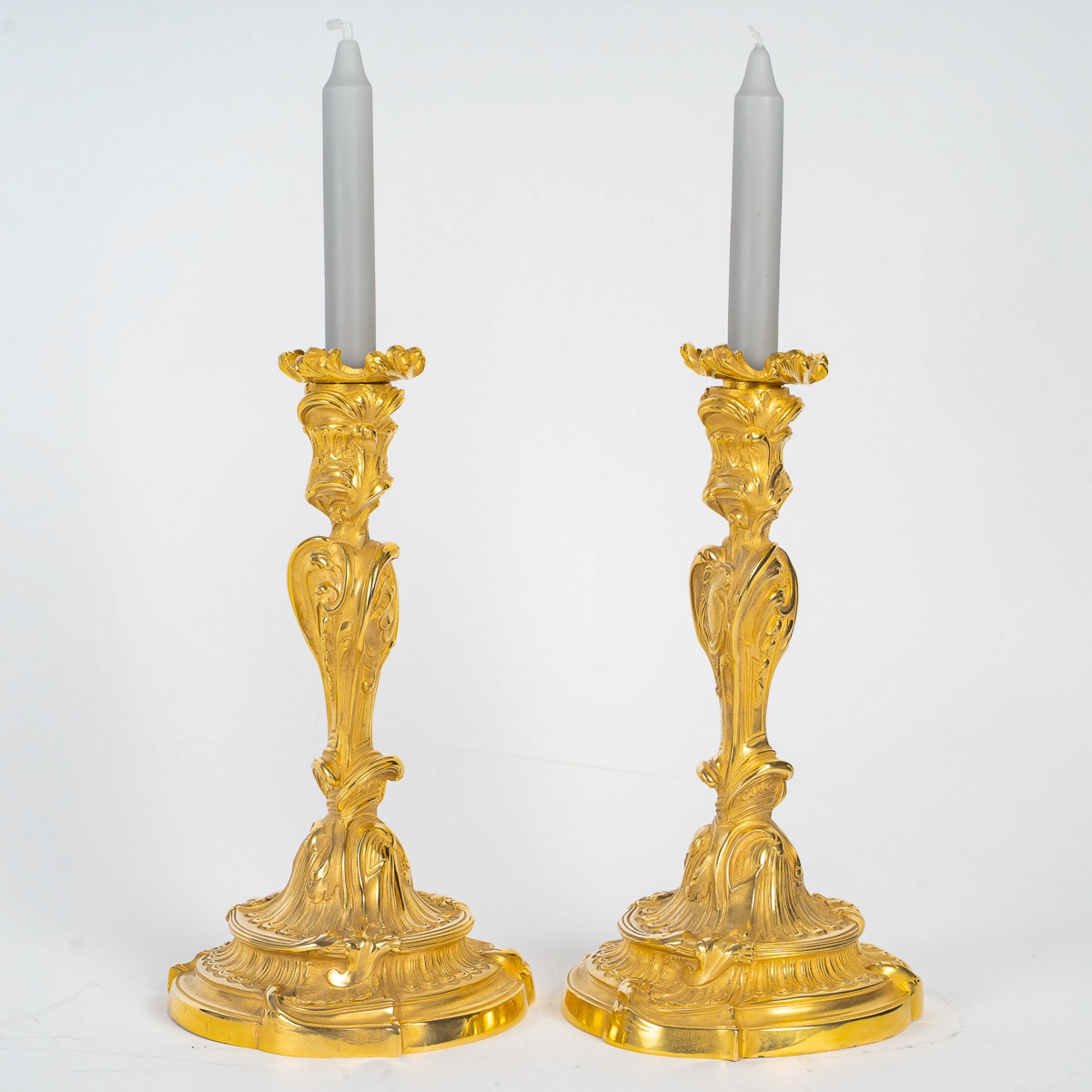  Pair Of Louis XV Gilt Bronze Butterfly Candlesticks After Meissonnier, Mounted As Lamps-photo-4
