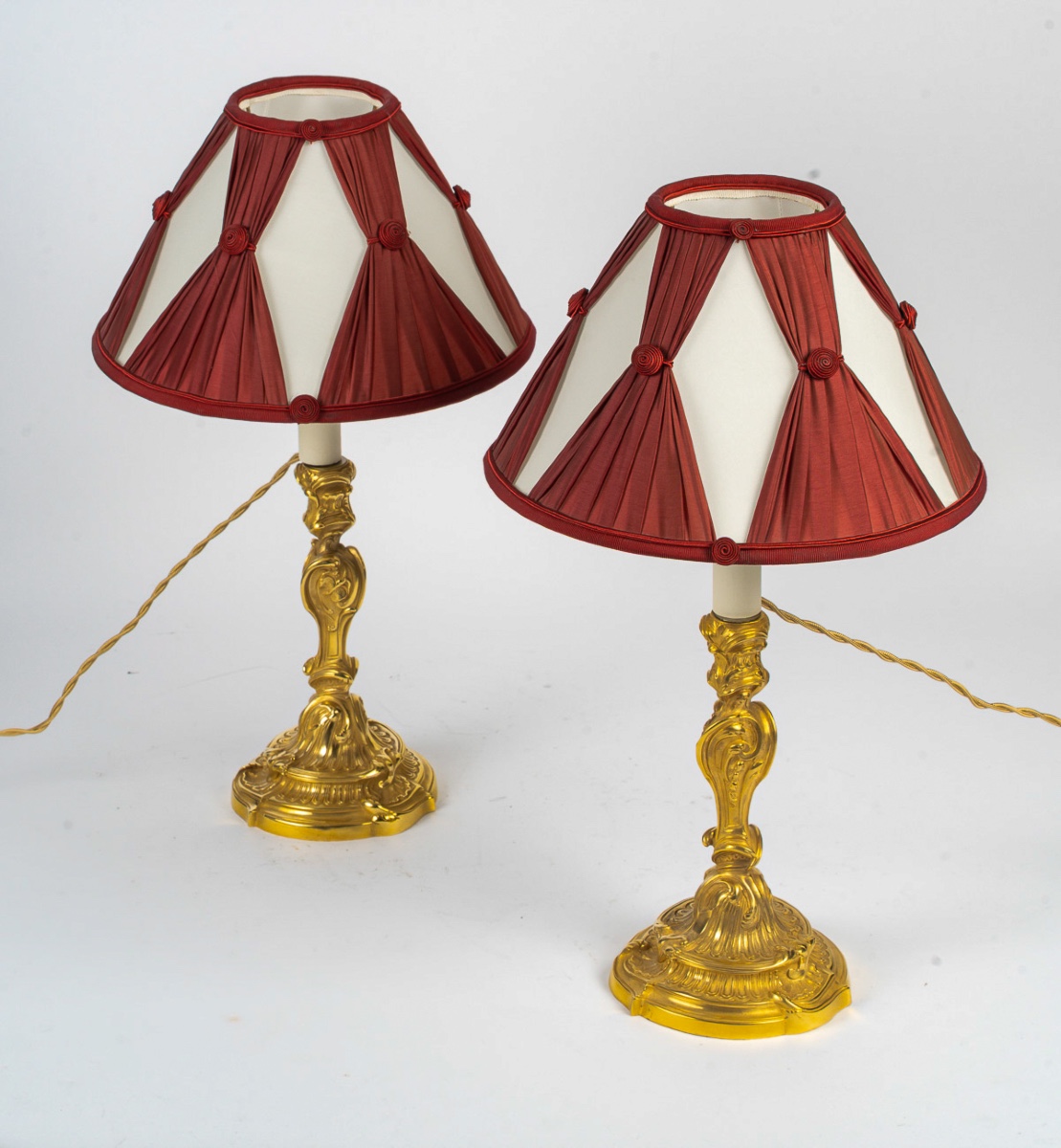  Pair Of Louis XV Gilt Bronze Butterfly Candlesticks After Meissonnier, Mounted As Lamps-photo-7
