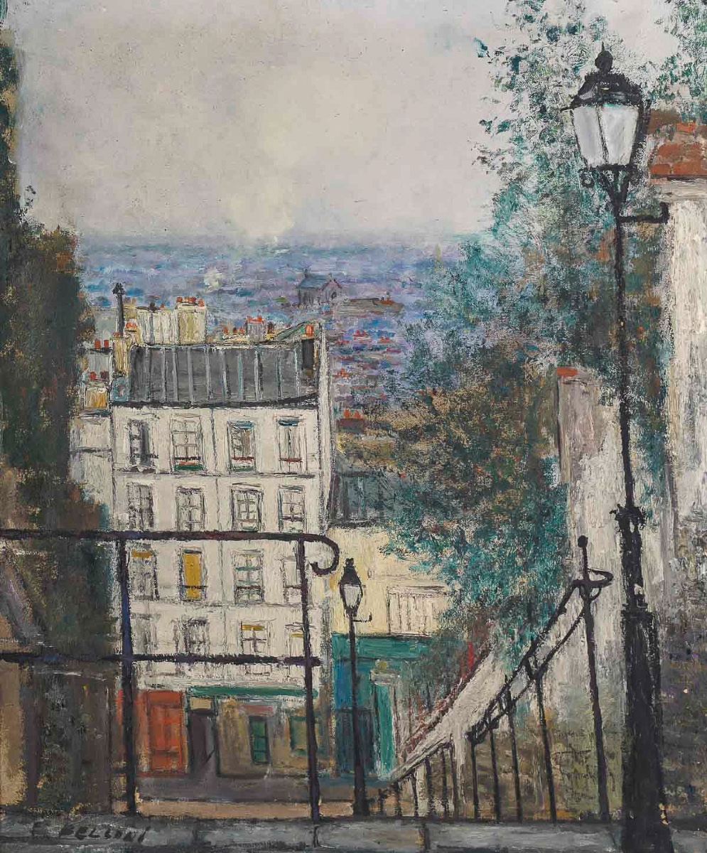 Serge Belloni (1925-2005) The Staircase On Rue Du Calvaire In Montmartre, Oil On Canvas, 1953-photo-2