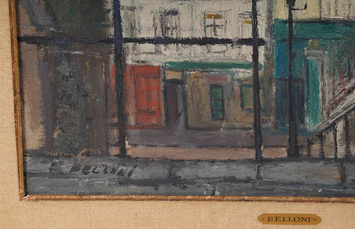 Serge Belloni (1925-2005) The Staircase On Rue Du Calvaire In Montmartre, Oil On Canvas, 1953-photo-3
