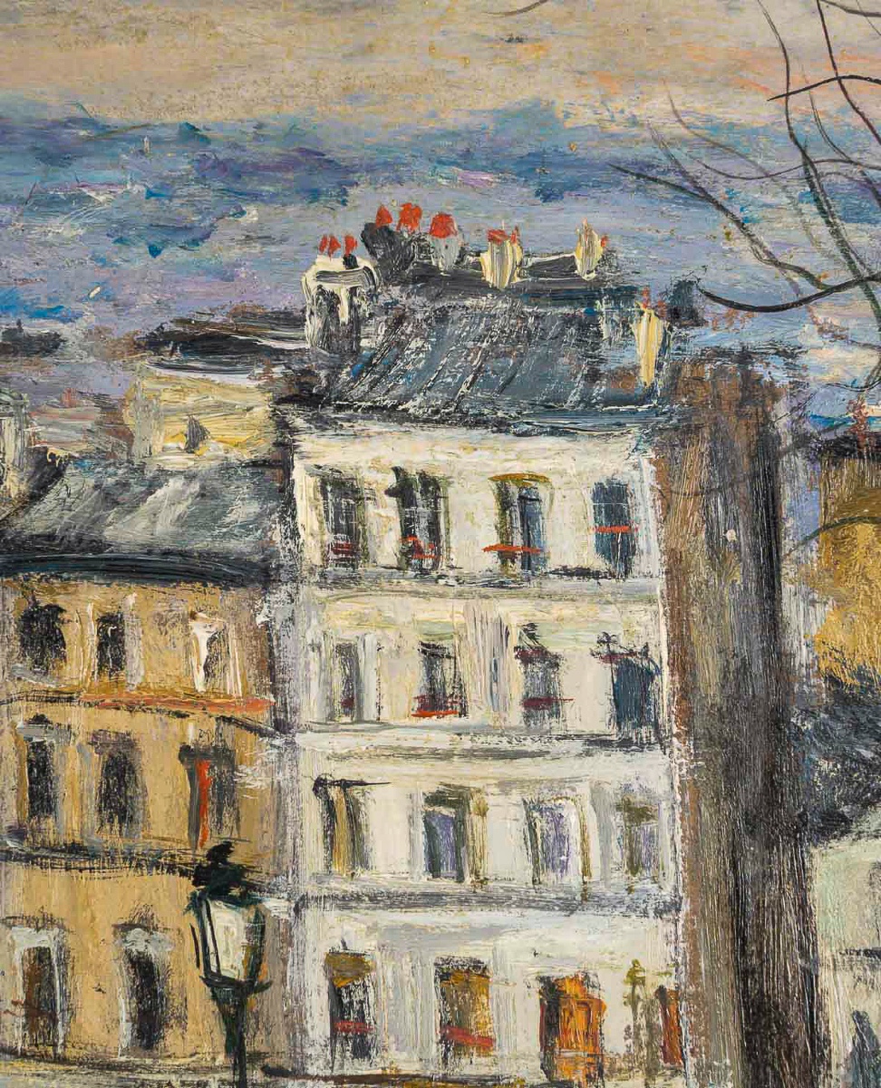 Serge Belloni (1925-2005) L’escalier de la rue du Calvaire à Montmartre huile sur panneau 1960-photo-3