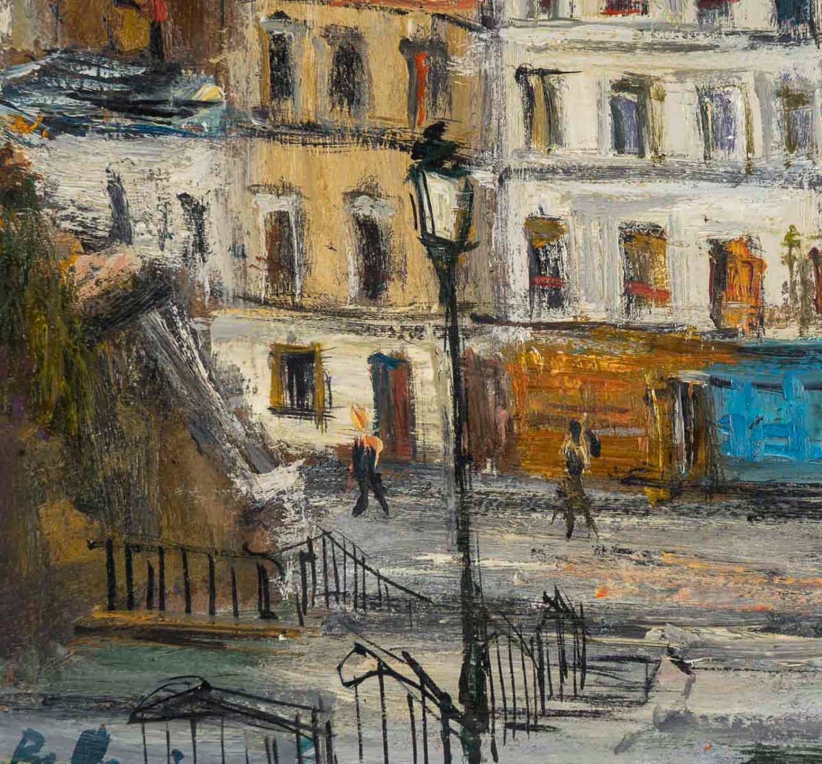 Serge Belloni (1925-2005) L’escalier de la rue du Calvaire à Montmartre huile sur panneau 1960-photo-4