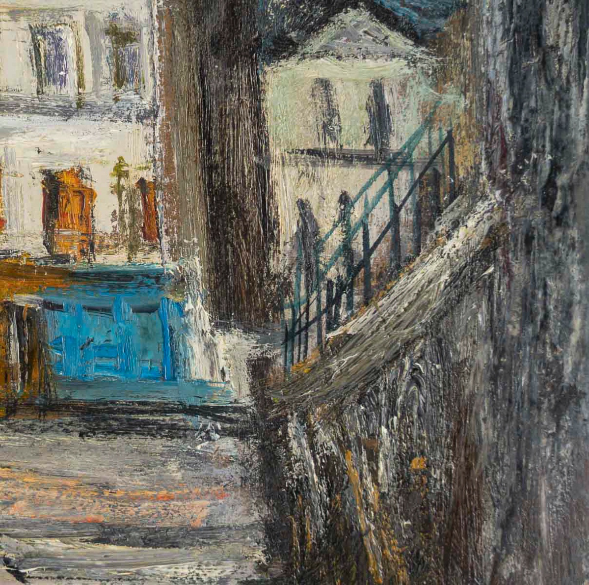 Serge Belloni (1925-2005) L’escalier de la rue du Calvaire à Montmartre huile sur panneau 1960-photo-1