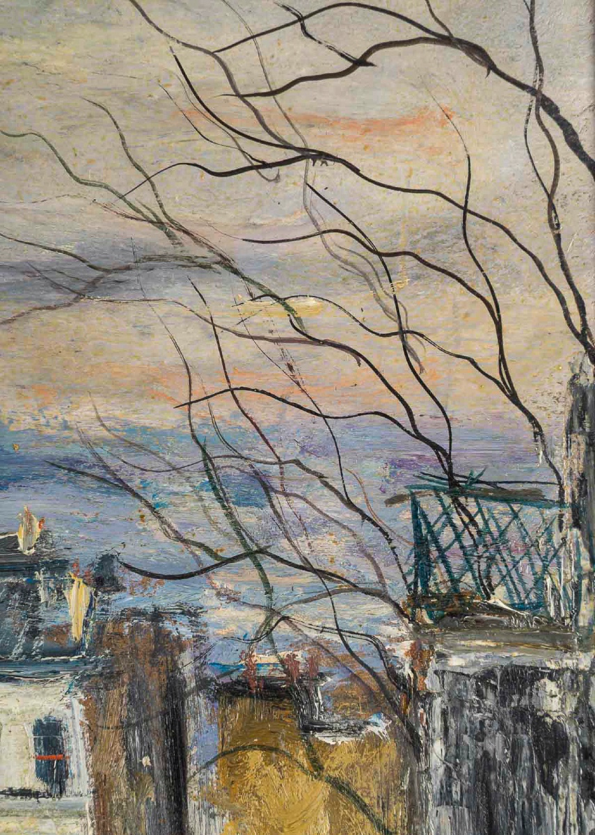 Serge Belloni (1925-2005) L’escalier de la rue du Calvaire à Montmartre huile sur panneau 1960-photo-2