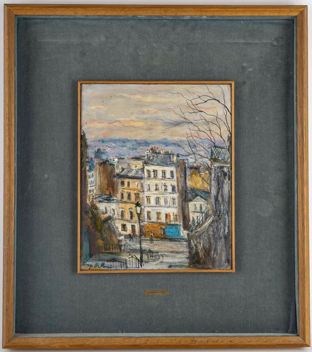 Serge Belloni (1925-2005) L’escalier de la rue du Calvaire à Montmartre huile sur panneau 1960-photo-5