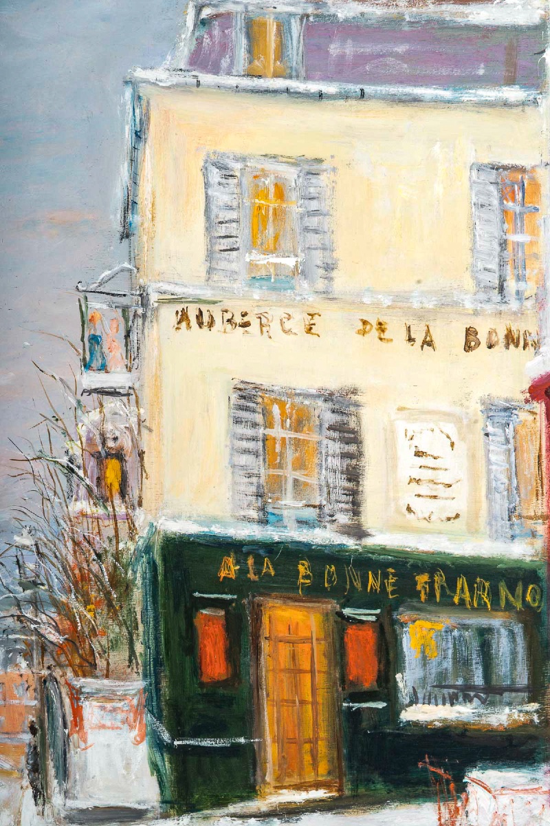 Serge Belloni (1925-2005) - La Rue des Saules sous la neige huile sur bois vers 1970-photo-3