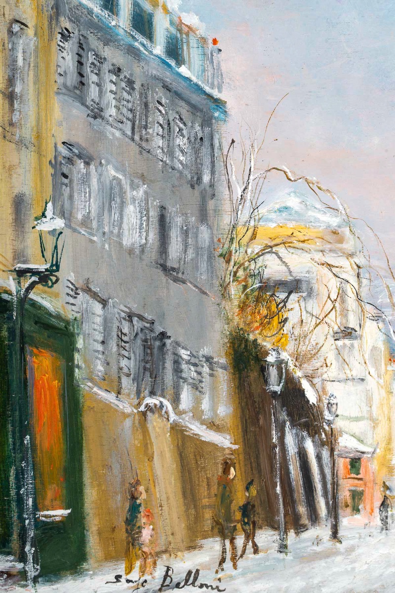 Serge Belloni (1925-2005) - La Rue des Saules sous la neige huile sur bois vers 1970-photo-4