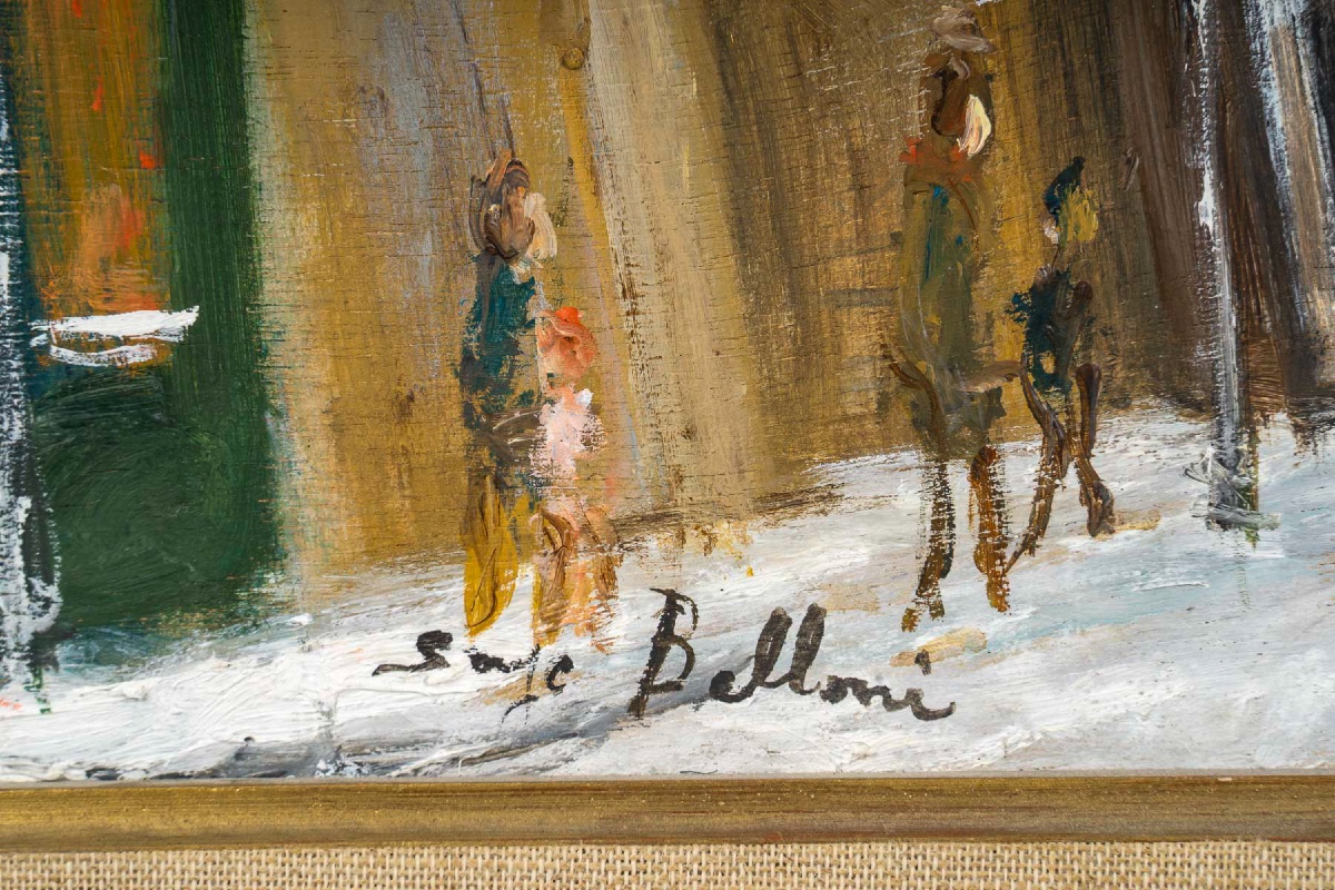 Serge Belloni (1925-2005) - La Rue des Saules sous la neige huile sur bois vers 1970-photo-1