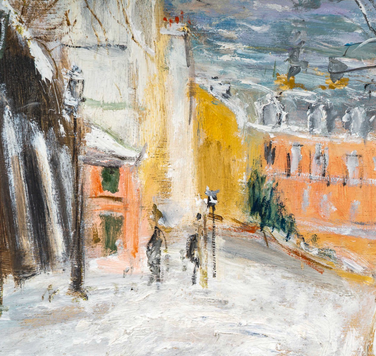 Serge Belloni (1925-2005) - La Rue des Saules sous la neige huile sur bois vers 1970-photo-4