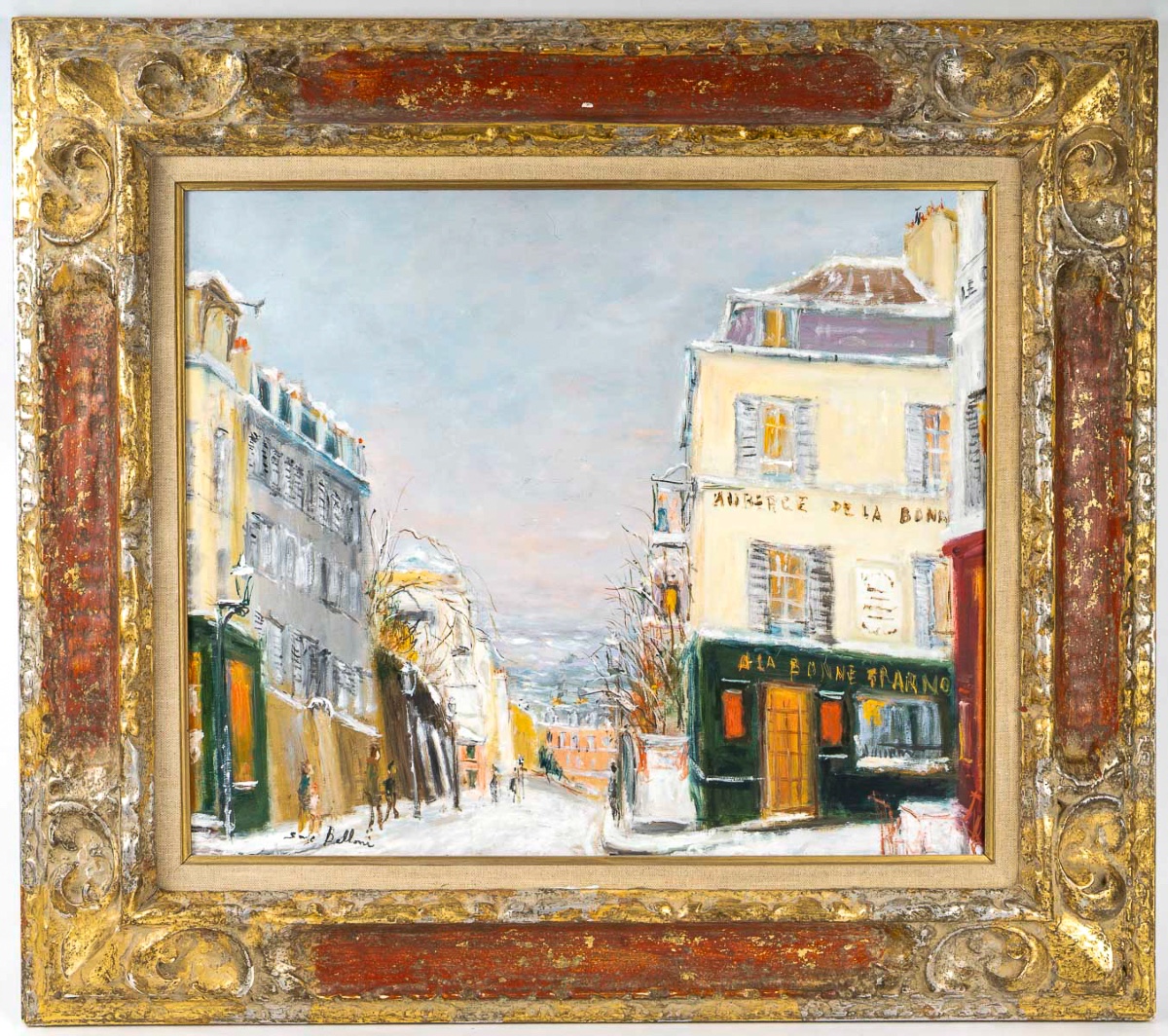 Serge Belloni (1925-2005) - La Rue des Saules sous la neige huile sur bois vers 1970-photo-7