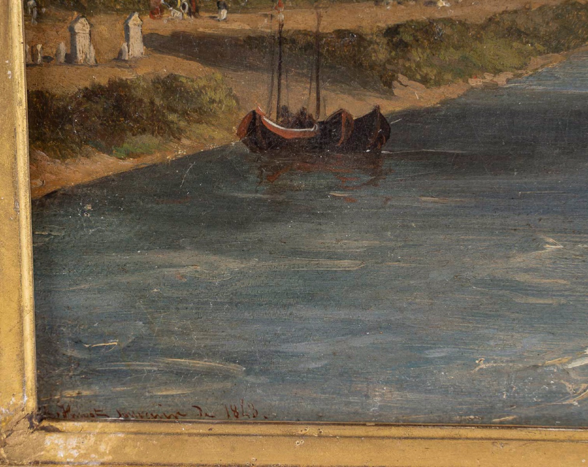 Charles-édouard Hugot (1815–1886) – Lively Views Of The Arno Riverbanks, Florence, C. 1843-photo-2