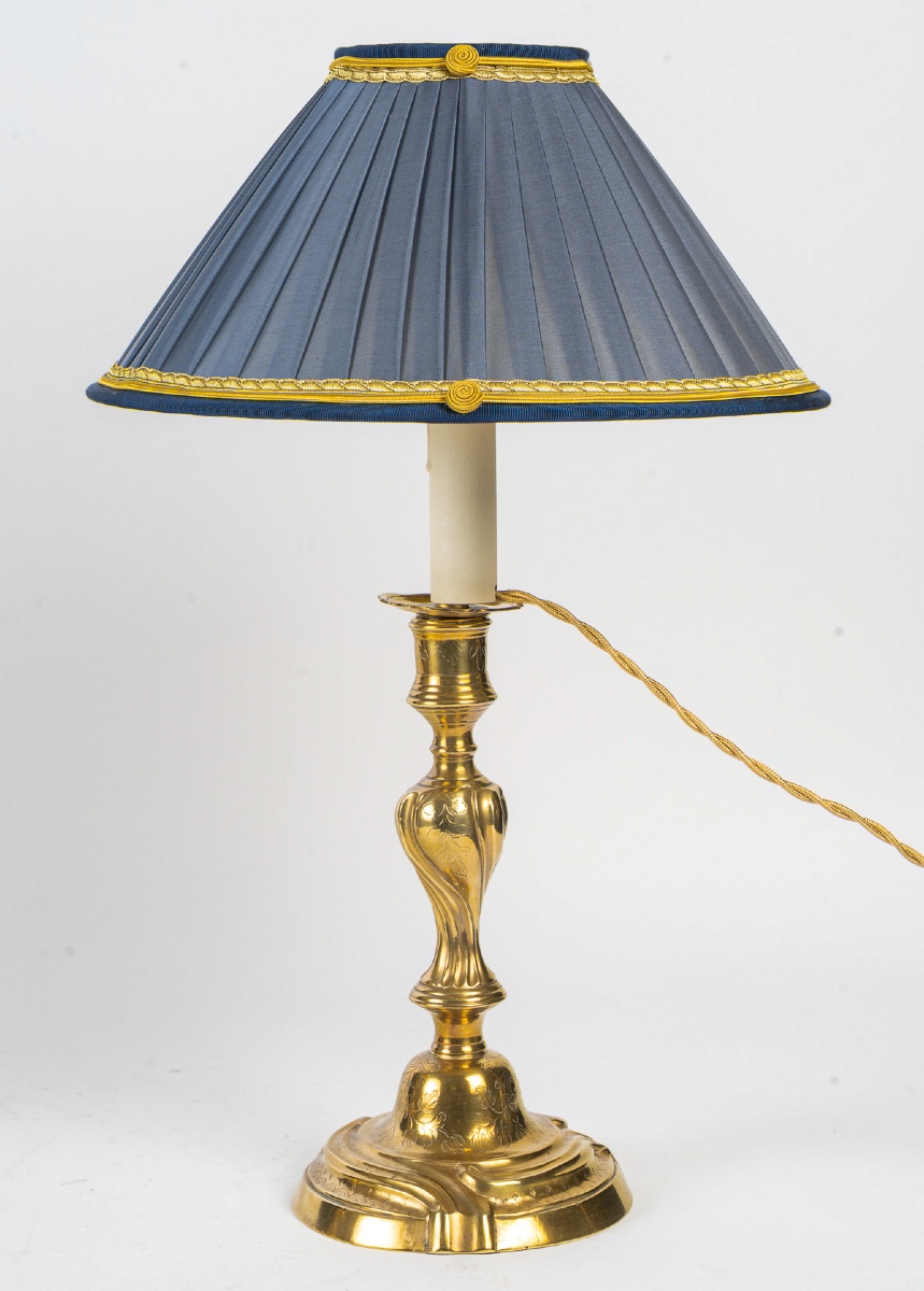 Pair Of Candlesticks Mounted As Lamps In Chiseled And Gilt Bronze, Louis XV Period Circa 1750-photo-3