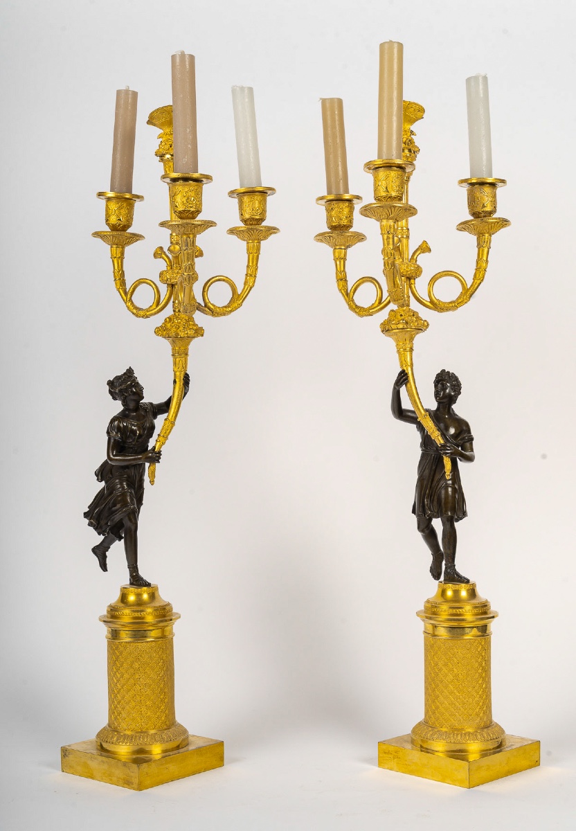 A Fine Pair Of Empire Period Bronze Candelabra With Classical Figures Circa 1805-1810-photo-3