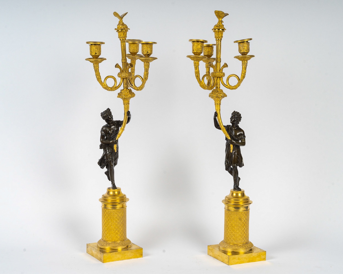 A Fine Pair Of Empire Period Bronze Candelabra With Classical Figures Circa 1805-1810-photo-7