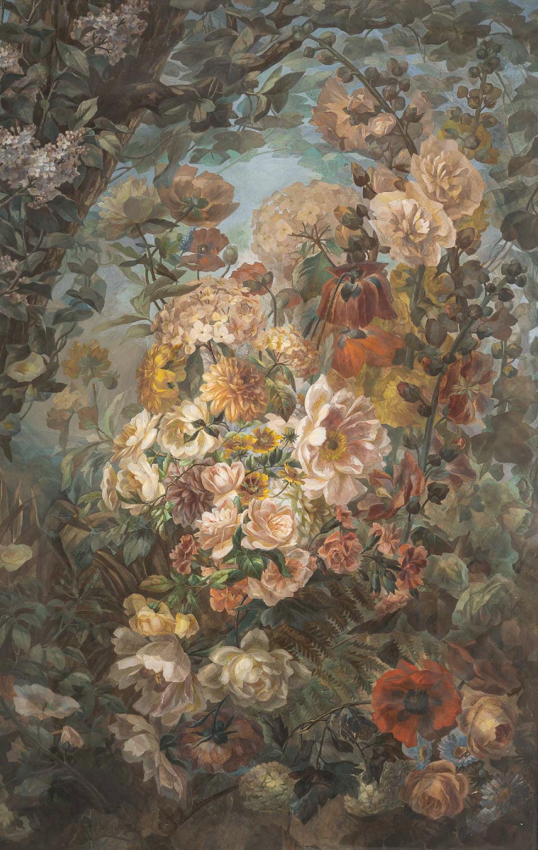 Importante Nature morte aux bouquets de fleurs, gouache de la fin du XIXe siècle-photo-2