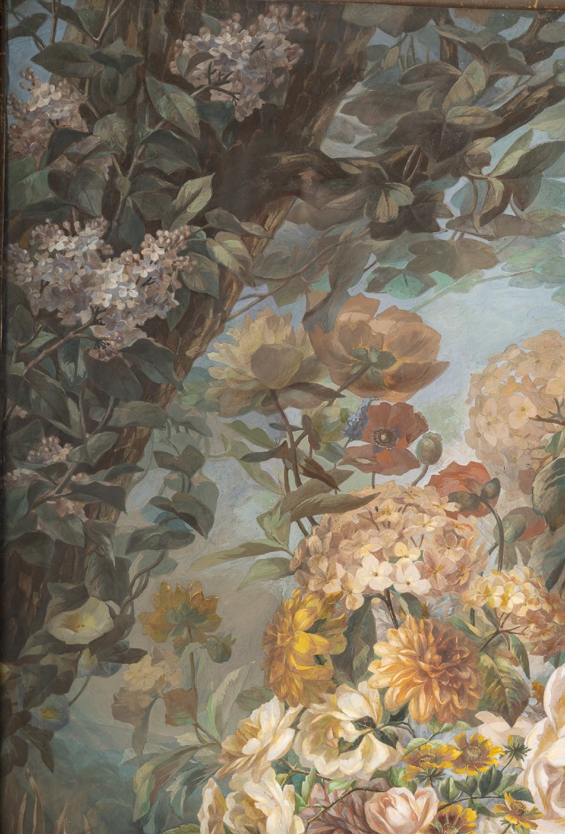 Importante Nature morte aux bouquets de fleurs, gouache de la fin du XIXe siècle-photo-3